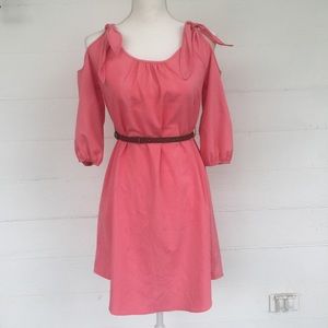 Pink Cold Shoulder Summer Mini Dress POCKETS